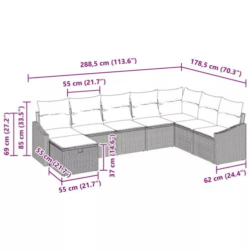  Kerti Kanapé Szett párnával tárolóval 8 pcs polirattan