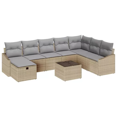  Kerti Kanapé Szett párnával 9 pcs Bézs Poli rattan
