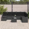  Kerti Kanapé Szett párnával 9 pcs Fekete Poli rattan