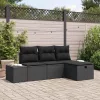  Kerti Kanapé Szett párnával 4 pcs Fekete Poli rattan