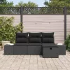  Kerti Kanapé Szett párnával 4 pcs Fekete Poli rattan
