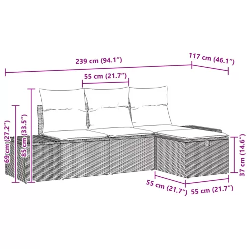  Kerti Kanapé Szett párnával tárolóval 4 pcs polirattan
