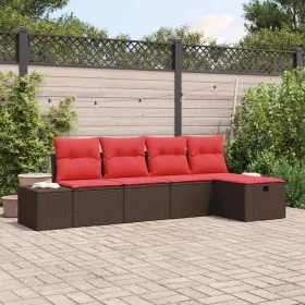  Kerti Kanapé Szett párnával 5 pcs Barna polirattan