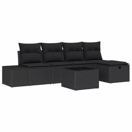  Kerti Kanapé Szett párnával 6 pcs Fekete polirattan