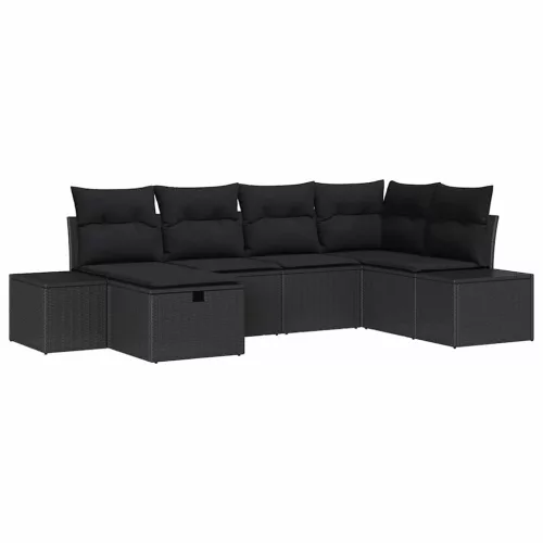  Kerti Kanapé Szett párnával 6 pcs Fekete polirattan