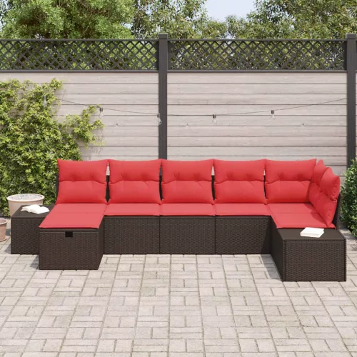  Kerti Kanapé Szett párnával 7 pcs Barna polirattan