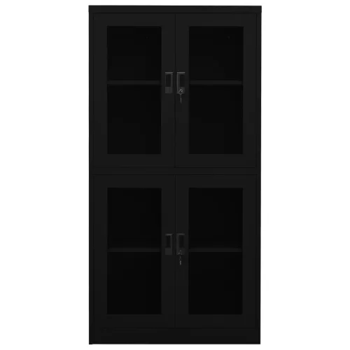  fekete acél és edzett üveg irodai szekrény 90 x 40 x 180 cm