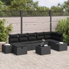  Kerti Kanapé Szett párnával 8 pcs Fekete polirattan