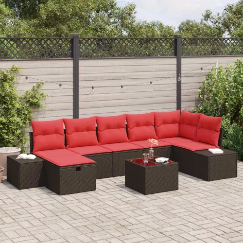  Kerti Kanapé Szett párnával 8 pcs Barna polirattan
