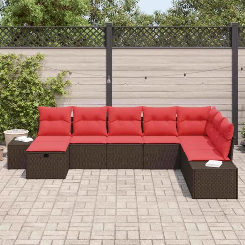  Kerti Kanapé Szett párnával 8 pcs Barna polirattan