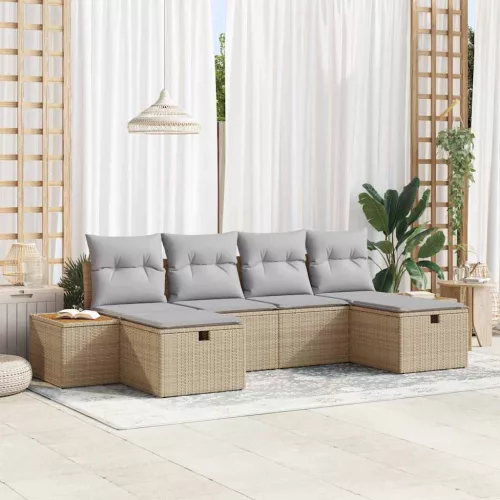  Kerti Kanapé Szett párnával 6 pcs Bézs Poli rattan