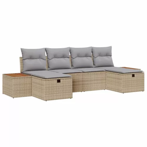  Kerti Kanapé Szett párnával 6 pcs Bézs Poli rattan