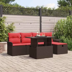    Kerti Kanapé Szett párnával tárolóval 6 pcs Barna Poli rattan