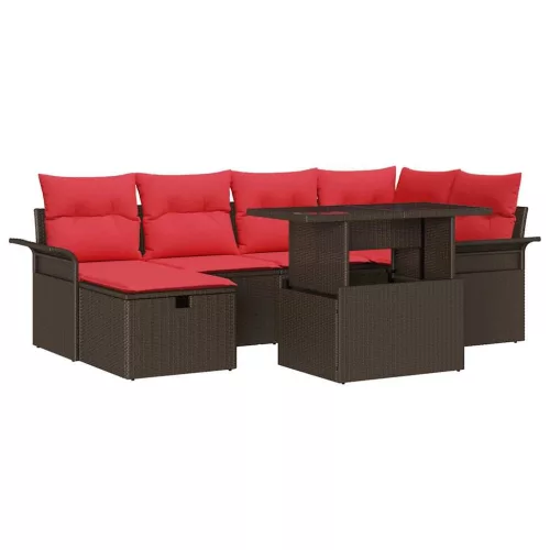  Kerti Kanapé Szett párnával tárolóval 7 pcs Barna Poli rattan