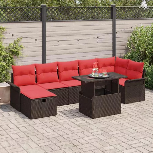  Kerti Kanapé Szett párnával tárolóval 8 pcs Barna Poli rattan