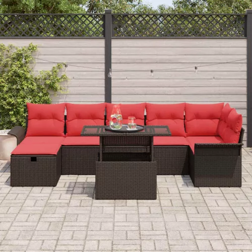  Kerti Kanapé Szett párnával tárolóval 8 pcs Barna Poli rattan