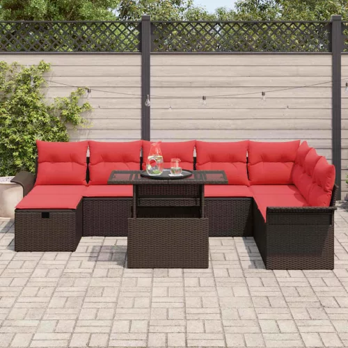  Kerti Kanapé Szett párnával tárolóval 9 pcs Barna Poli rattan