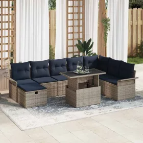    Kerti Kanapé Szett párnával tárolóval 9 pcs Szürke Poli rattan