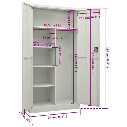  világosszürke acél zárható szekrény 90 x 40 x 180 cm