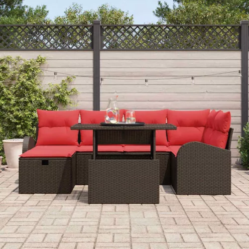  Kerti Kanapé Szett párnával tárolóval 7 pcs Barna Poli rattan