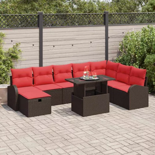  Kerti Kanapé Szett párnával tárolóval 9 pcs Barna Poli rattan