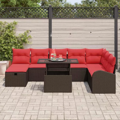  Kerti Kanapé Szett párnával tárolóval 9 pcs Barna Poli rattan