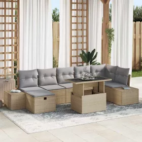    Kerti Kanapé Szett párnával tárolóval 8 pcs Bézs Poli rattan
