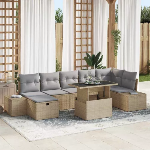  Kerti Kanapé Szett párnával tárolóval 8 pcs Bézs Poli rattan