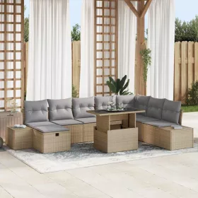  Kerti Kanapé Szett 11 pcs Bézs Poli rattan