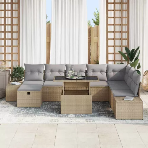  Kerti Kanapé Szett 11 pcs Bézs Poli rattan