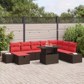    Kerti Kanapé Szett párnával tárolóval 9 pcs Barna Poli rattan