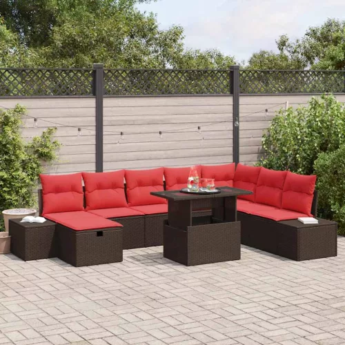  Kerti Kanapé Szett párnával tárolóval 9 pcs Barna Poli rattan