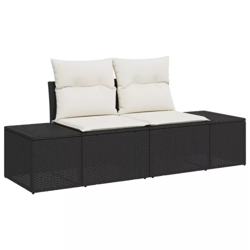  8 Darabos Kert Sofa Készlet Párnákkal Fekete Poli Rattan