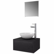   VID 4 részes fürdőszoba bútor szett fekete színben, ovális mosdókagylóval és csapteleppel