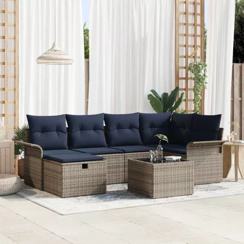  Kerti Kanapé Szett párnával tárolóval 7 pcs Szürke Poli rattan