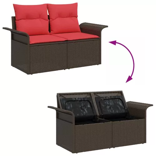  Kerti Kanapé Szett párnával tárolóval 7 pcs Barna Poli rattan