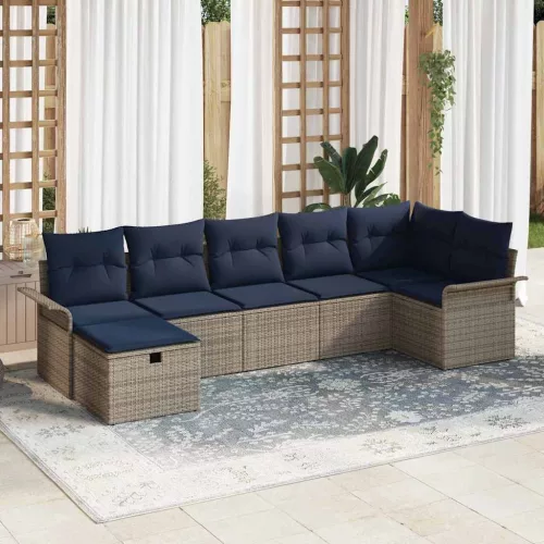  Kerti Kanapé Szett párnával tárolóval 7 pcs Szürke Poli rattan
