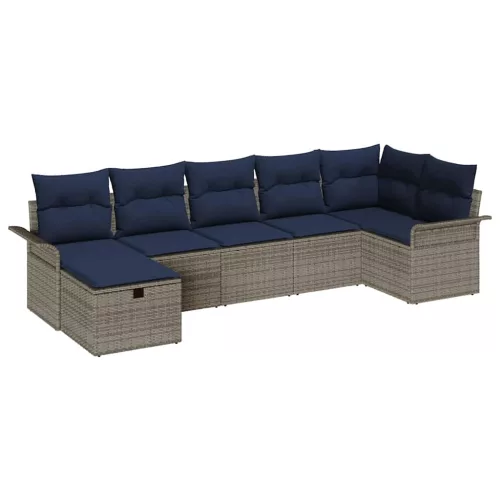  Kerti Kanapé Szett párnával tárolóval 7 pcs Szürke Poli rattan