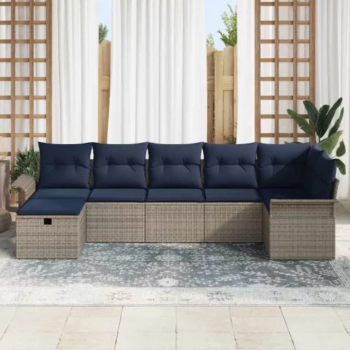  Kerti Kanapé Szett párnával tárolóval 7 pcs Szürke Poli rattan