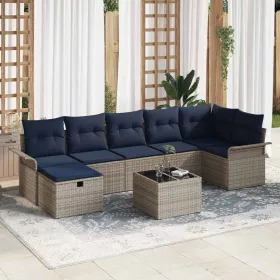    Kerti Kanapé Szett párnával tárolóval 8 pcs Szürke Poli rattan