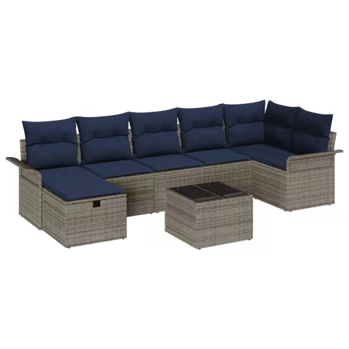  Kerti Kanapé Szett párnával tárolóval 8 pcs Szürke Poli rattan