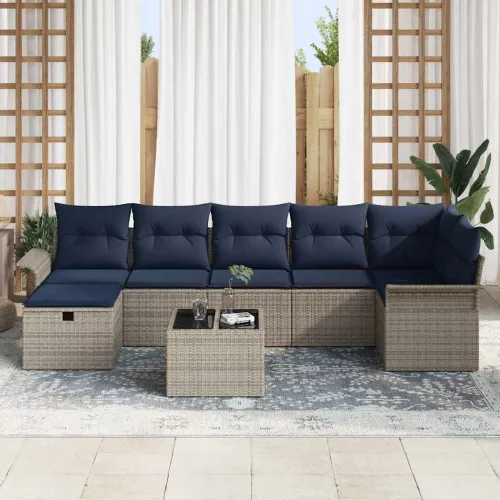  Kerti Kanapé Szett párnával tárolóval 8 pcs Szürke Poli rattan
