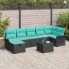  Kerti Kanapé Szett párnával tárolóval 8 pcs Fekete Poli rattan