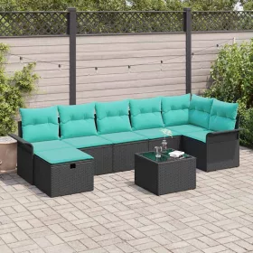    Kerti Kanapé Szett párnával tárolóval 8 pcs Fekete Poli rattan