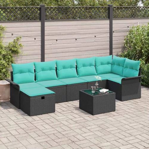  Kerti Kanapé Szett párnával tárolóval 8 pcs Fekete Poli rattan