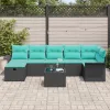  Kerti Kanapé Szett párnával tárolóval 8 pcs Fekete Poli rattan