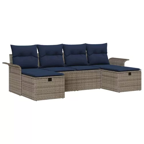  Kerti Kanapé Szett párnával tárolóval 6 pcs Szürke Poli rattan