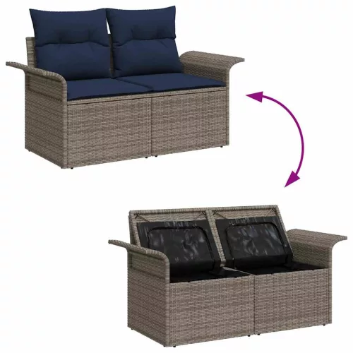  Kerti Kanapé Szett párnával tárolóval 6 pcs Szürke Poli rattan