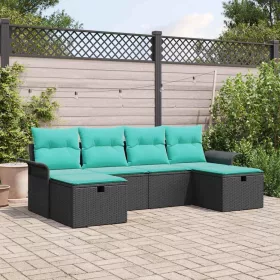    Kerti Kanapé Szett párnával tárolóval 6 pcs Fekete Poli rattan
