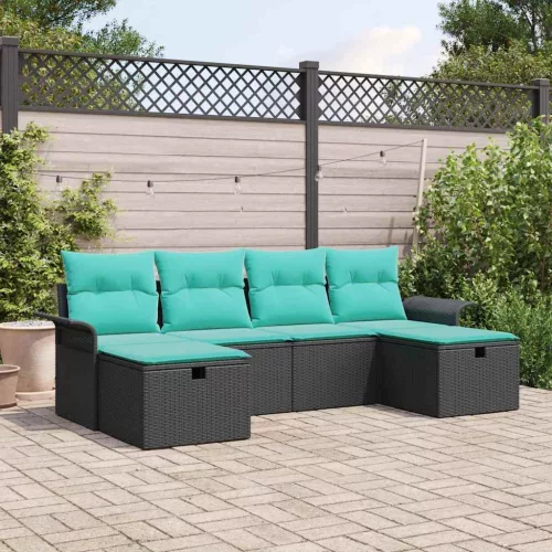  Kerti Kanapé Szett párnával tárolóval 6 pcs Fekete Poli rattan